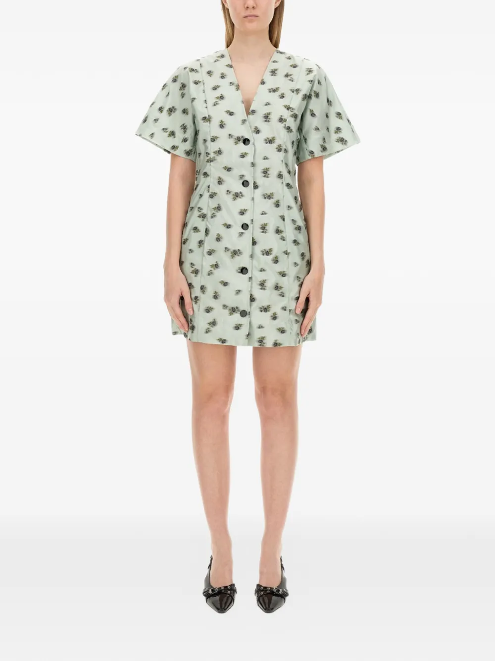 GANNI button floral mini dress - Verde