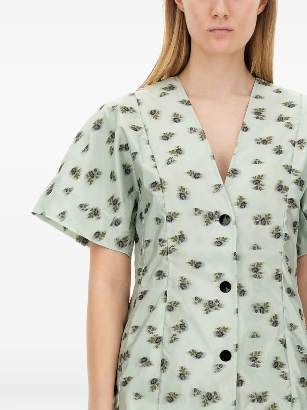 GANNI Mini-jurk met knopen en bloemenprint Groen