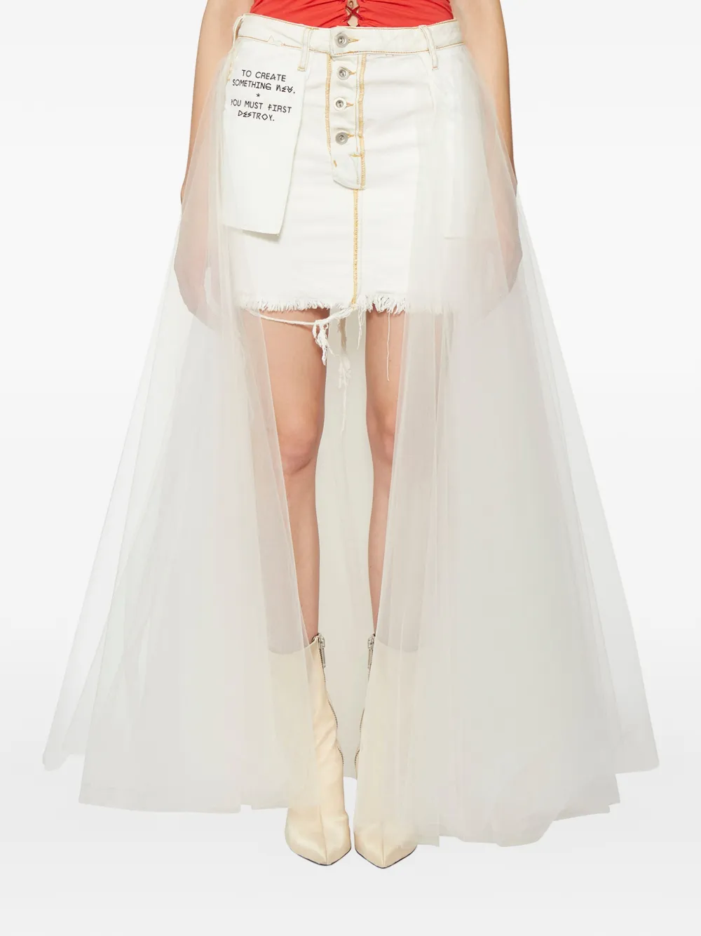 BEN TAVERNITI tulle denim skirt - Bianco