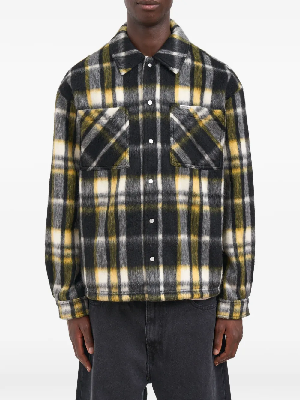 Represent buttoned plaid overshirt - Nero