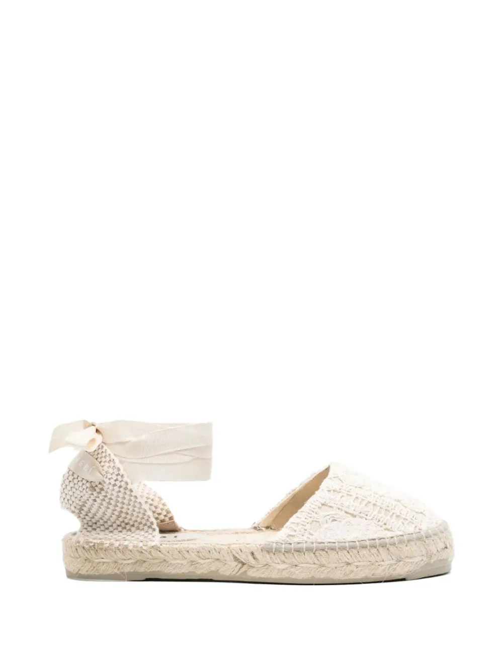 Manebi Valenciana espadrilles met kanten detail en strik Beige