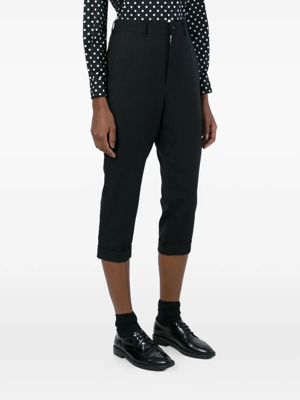 Comme Des Garçons Pinstripe Cropped Trousers in Black, view 3