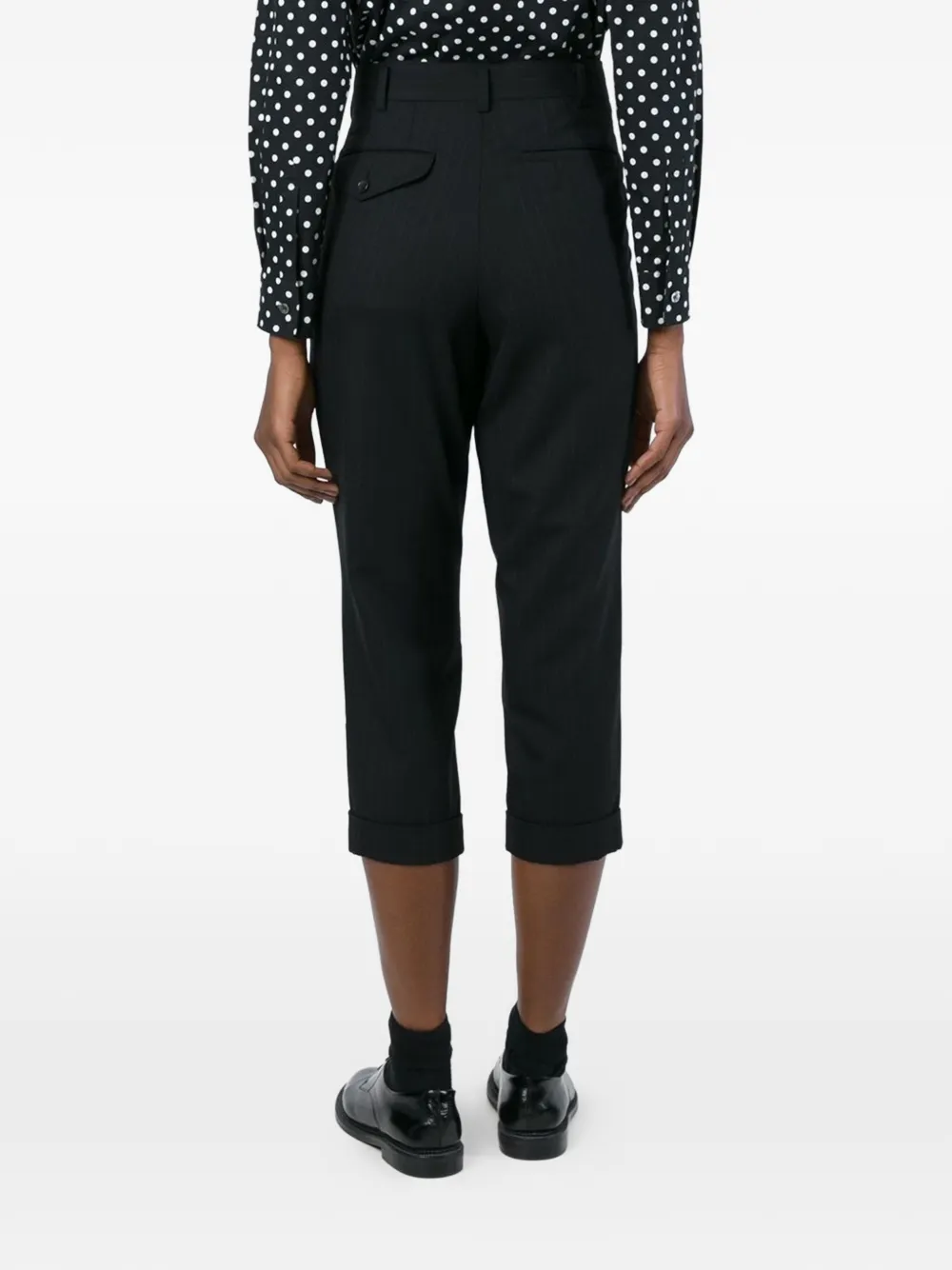 Comme Des Garçons Pinstripe Cropped Trousers in Black, view 4