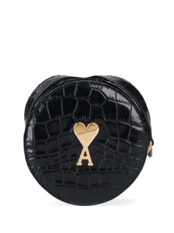 Ami Paris Round Paris Crocodile-effect Crossbody Bag in Black