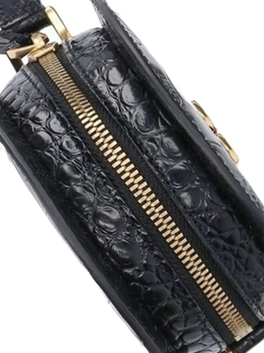 AMI Paris Round Paris Crocodile-effect Crossbody Bag in Black, view 3