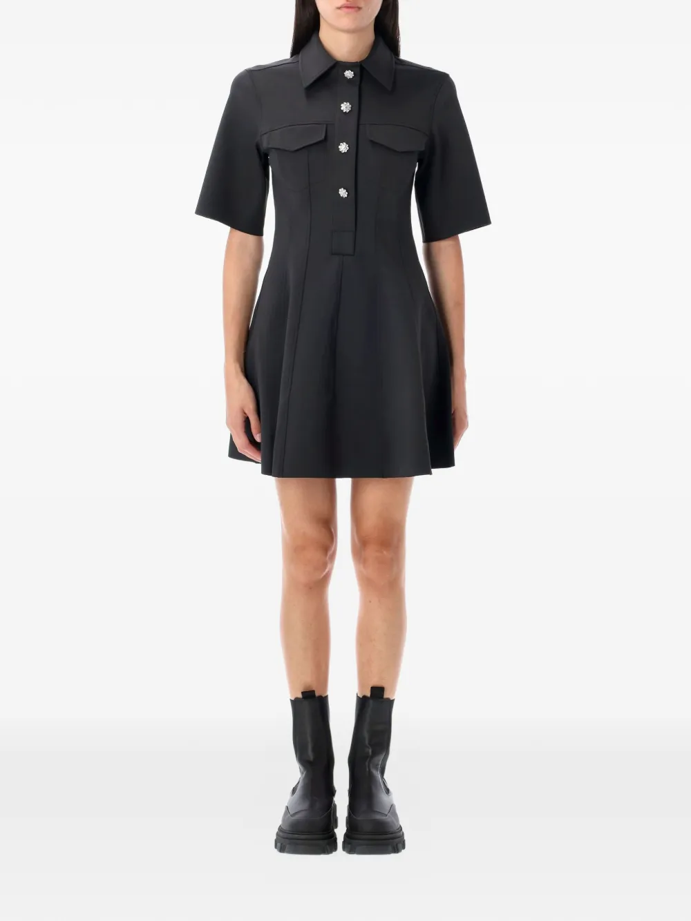 GANNI collared flared mini dress - Nero