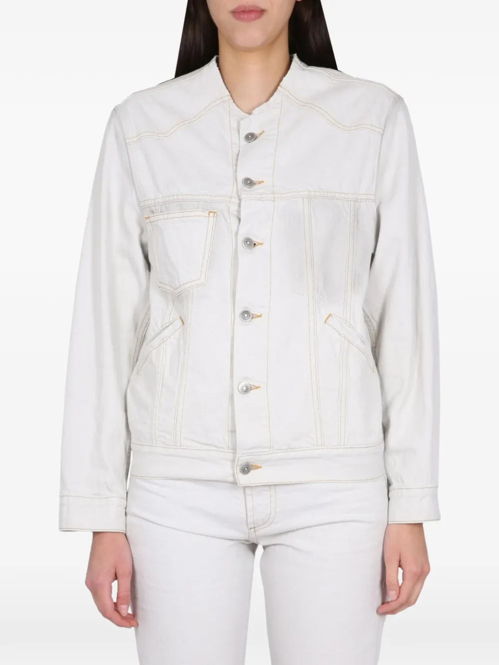 Maison Margiela Denim jack met knopen aan de voorkant Beige