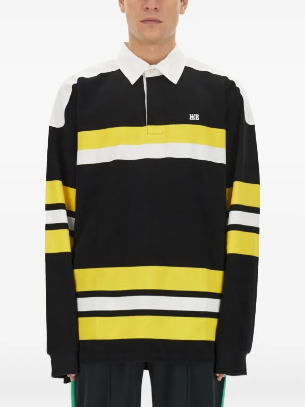 Wales Bonner Striped Polo Shirt in Black