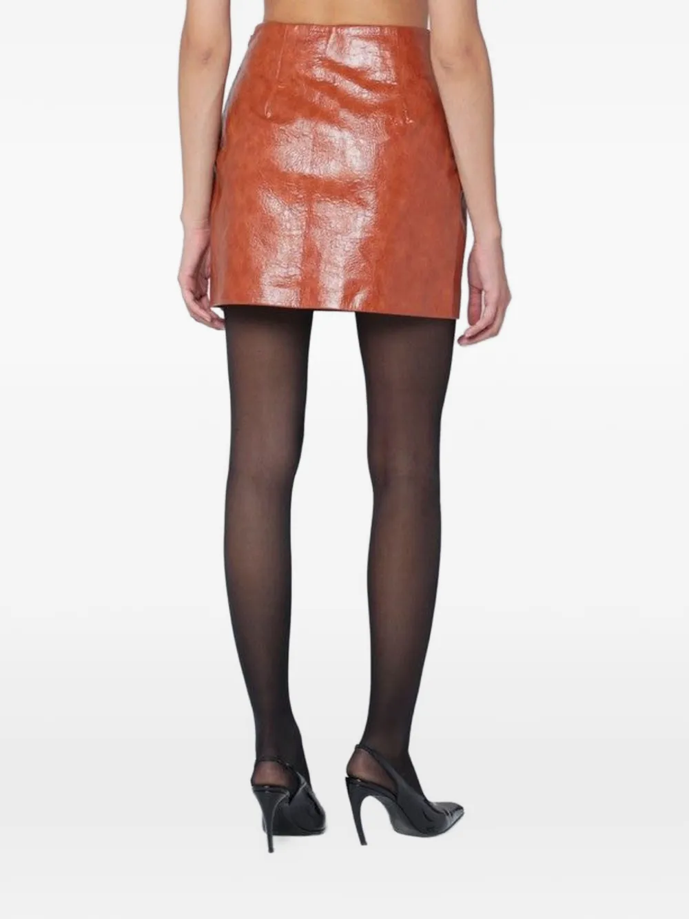 THE ANDAMANE Leren mini-rok met split Bruin