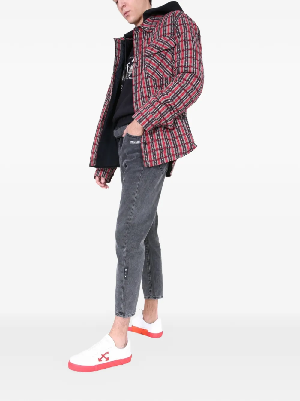 Off-White Geruit shirtjack Rood