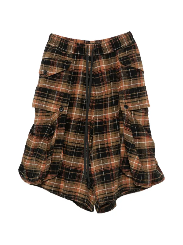 R13 Check-pattern Cargo Shorts in Brown