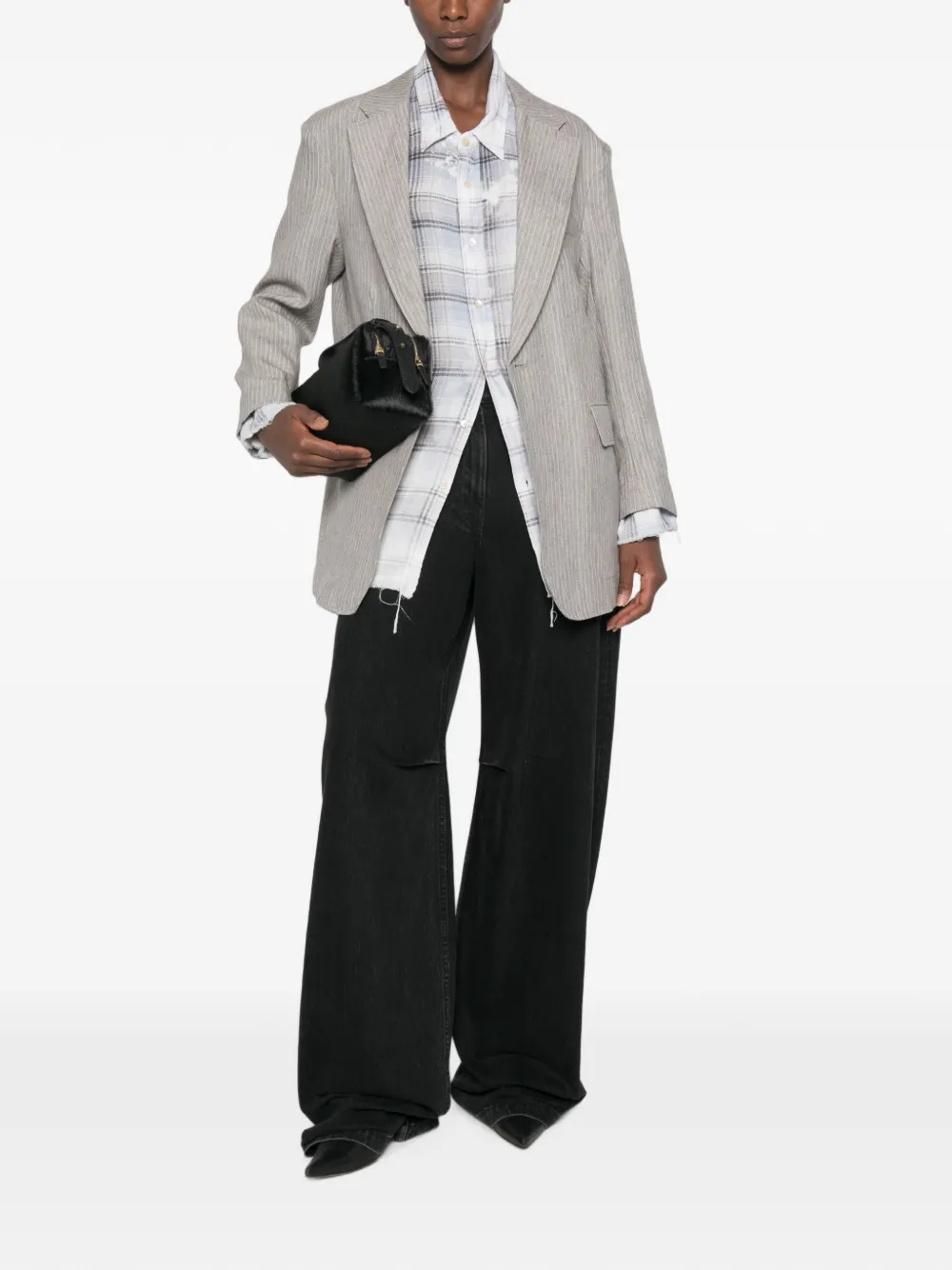 R13 Pinstripe-pattern Blazer in Grey, view 2
