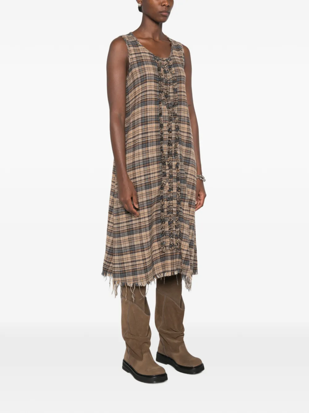 R13 Sleeveless Midi with Ruffles Dress in Neutrals, view 3