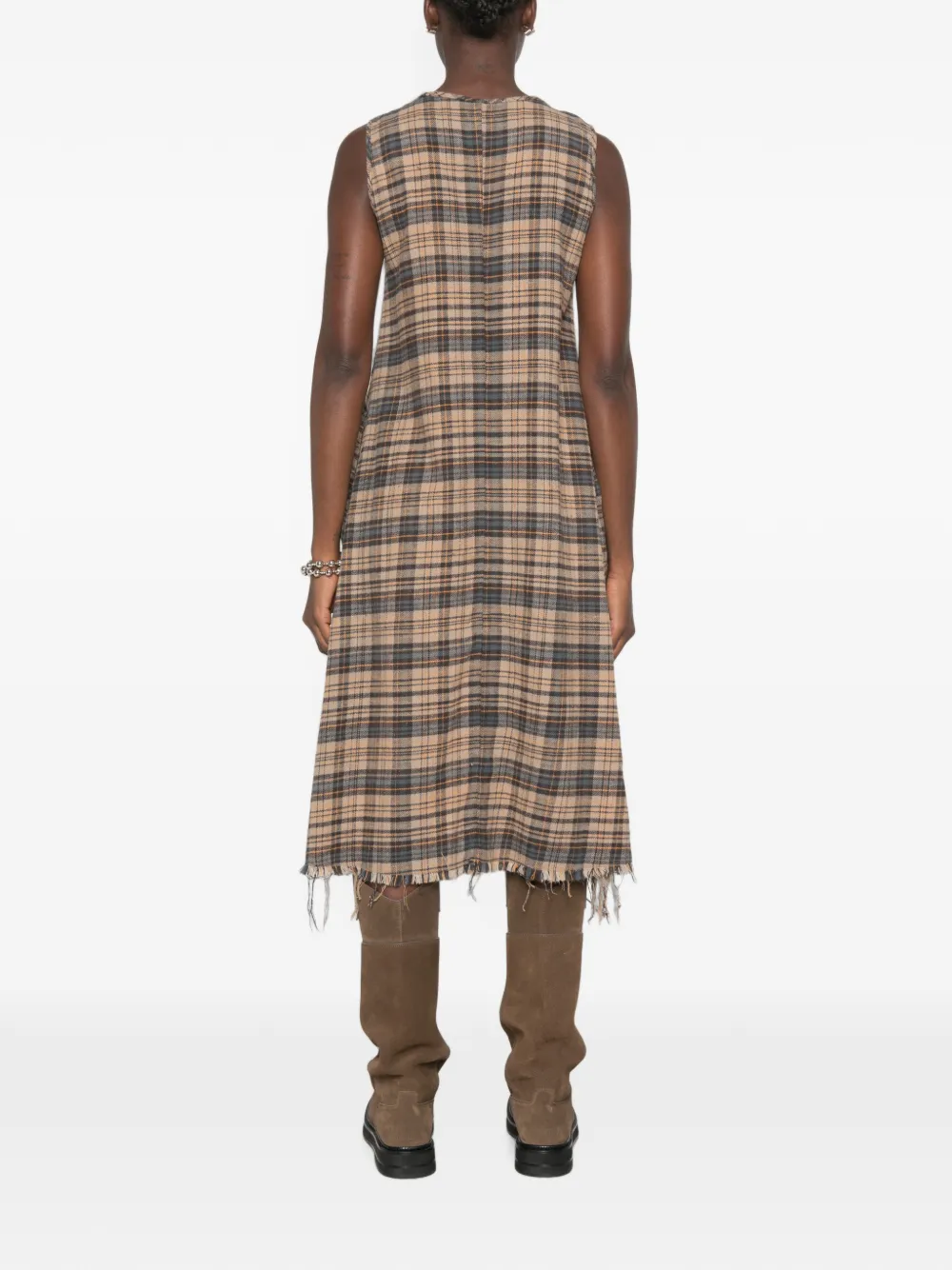 R13 Sleeveless Midi with Ruffles Dress in Neutrals, view 4
