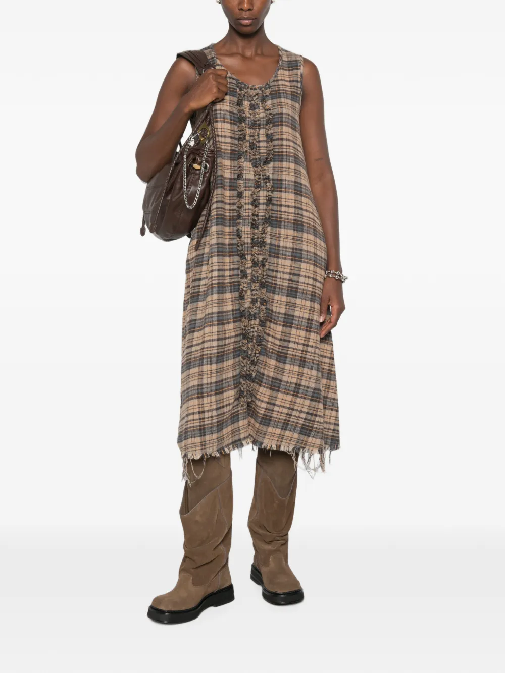 R13 Sleeveless Midi with Ruffles Dress in Neutrals, view 2
