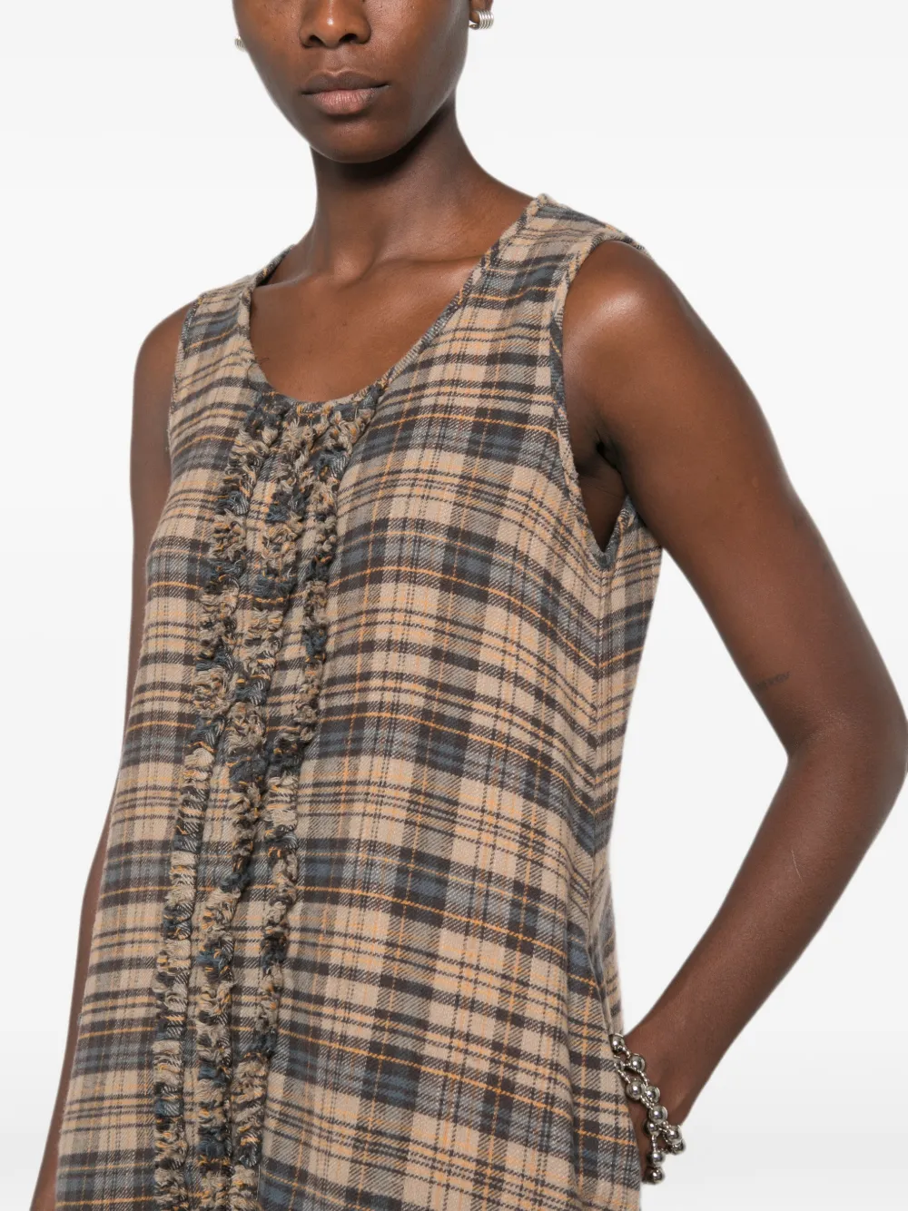 R13 Sleeveless Midi with Ruffles Dress in Neutrals, view 5