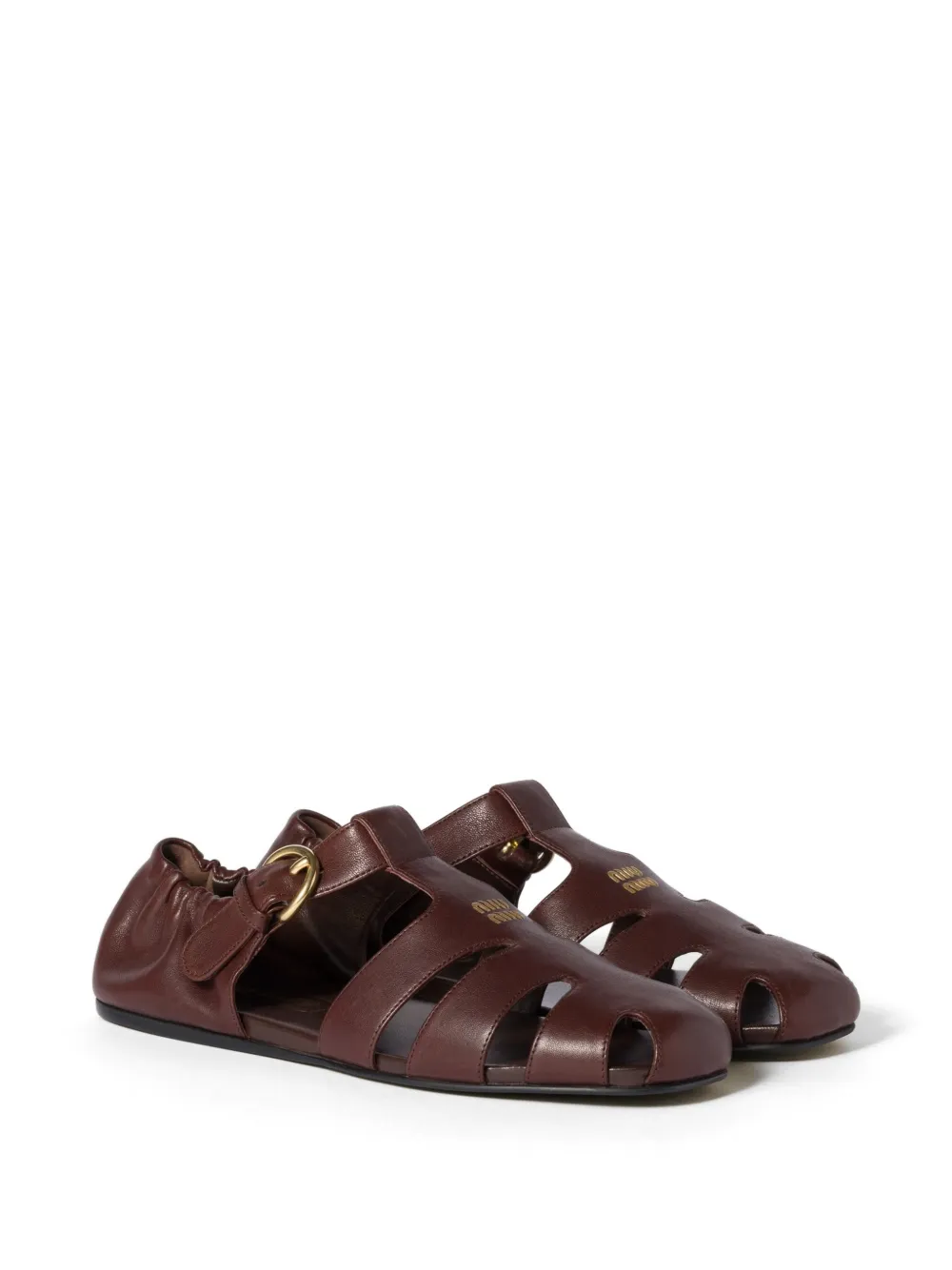 Miu Miu Ruches Nappa Leather Fisherman Sandals - Brown 