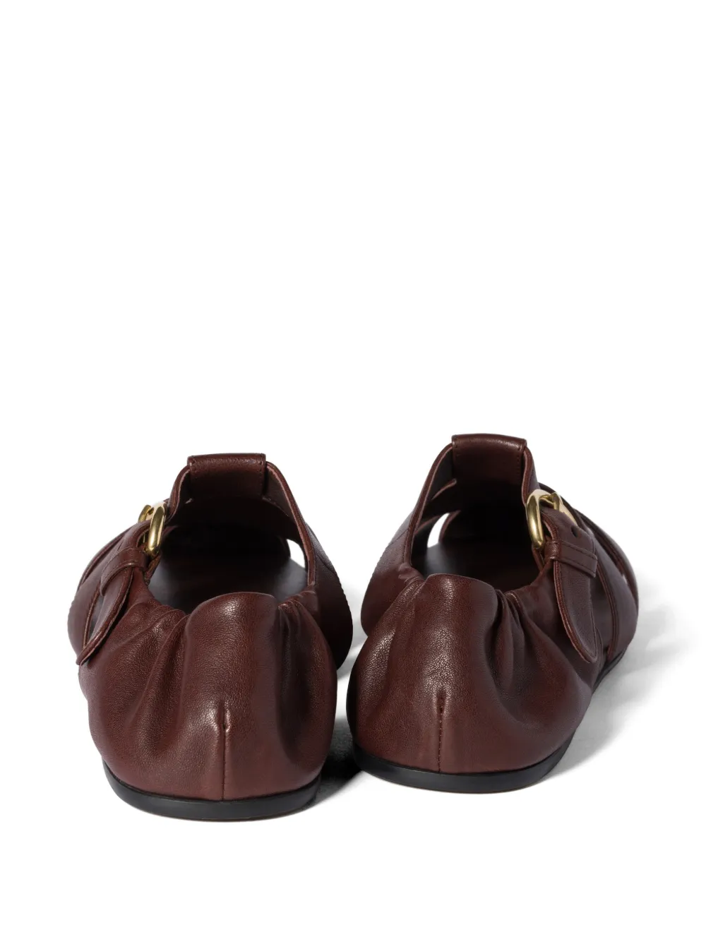  Miu Miu Ruches Nappa Leather Fisherman Sandals - Brown 