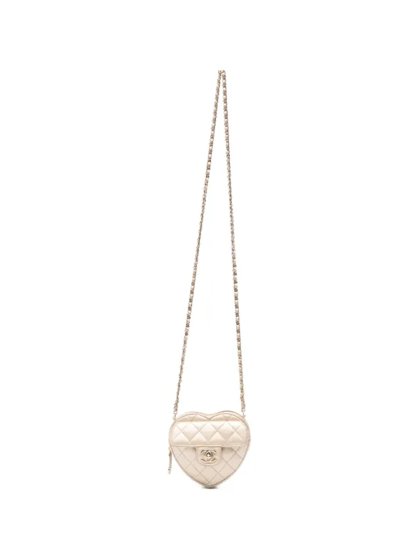 Chanel Pre-owned Small Heart-shape Leather Cross Body Bag in Gold
