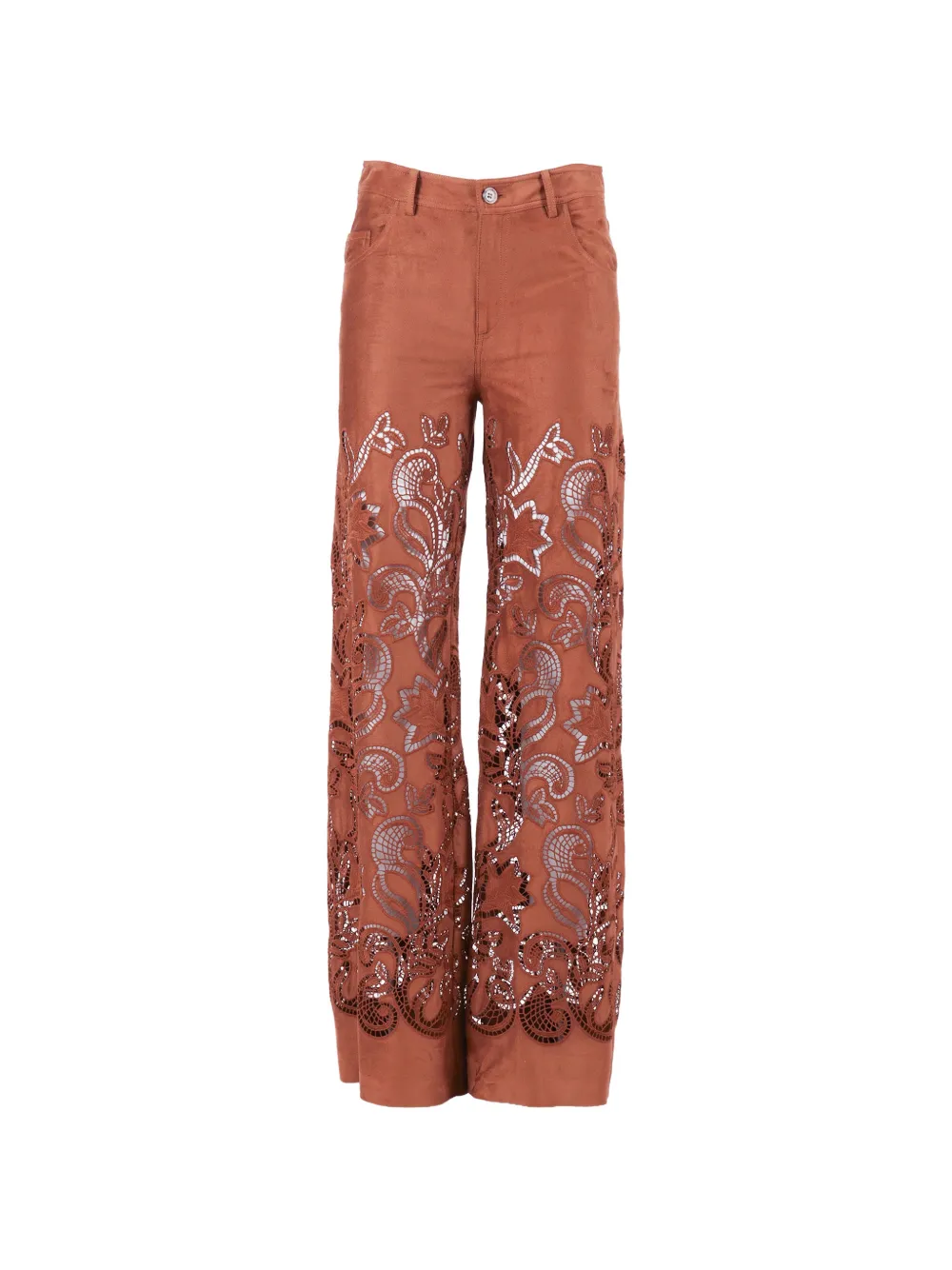 ERMANNO FIRENZE cut-out lace-embroidered trousers - Braun