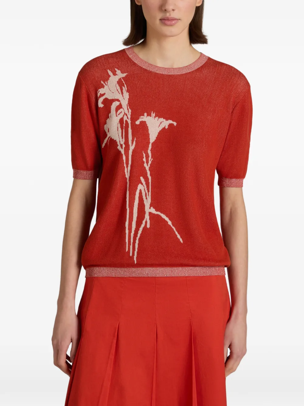  Zanone Jacquard Lily T-shirt - Red 