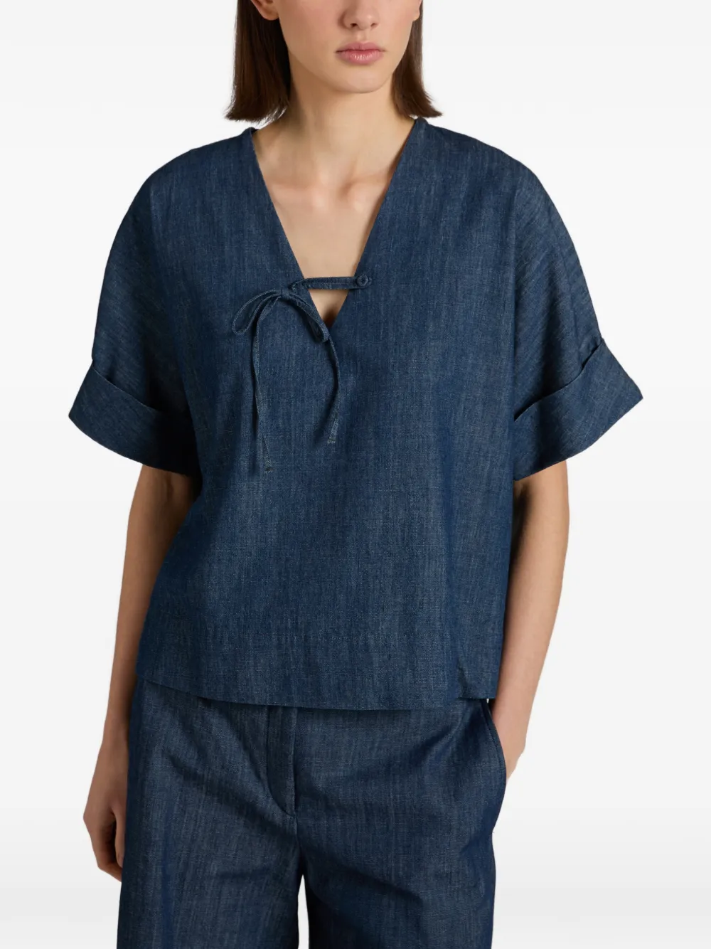  Glanshirt Tie-detail Denim T-shirt - Blue 