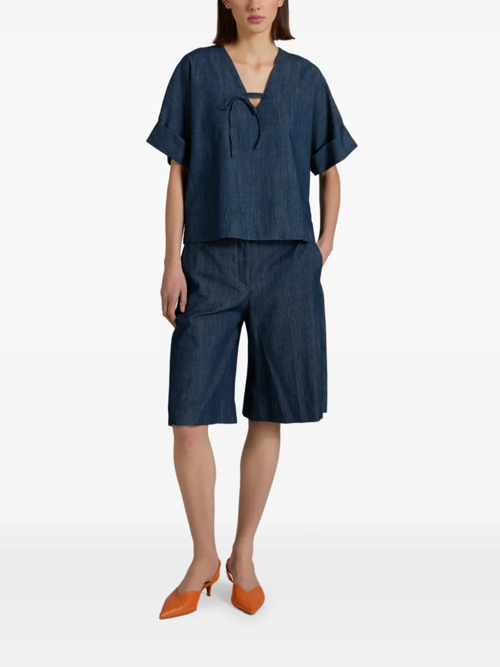  Glanshirt Tie-detail Denim T-shirt - Blue 