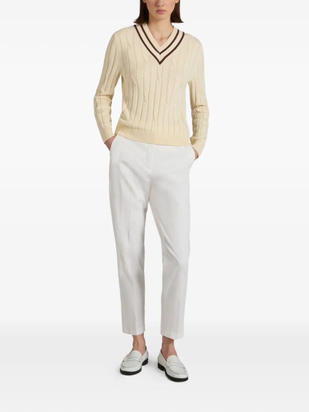  Slowear Braided V-neck Sweater - Neutrals 