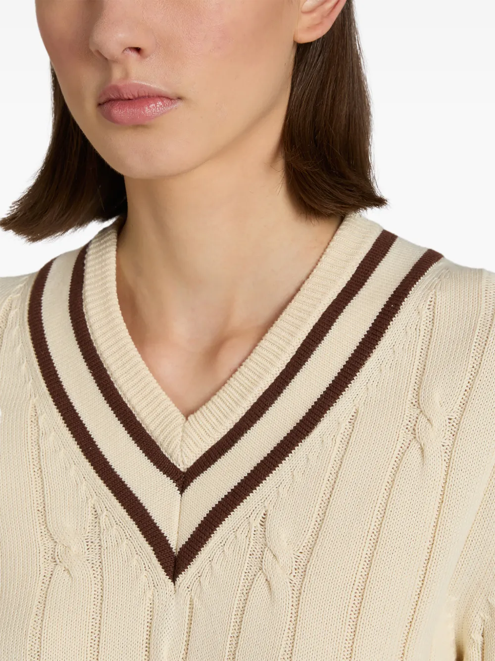 slowear Gevlochten trui met V-hals Beige