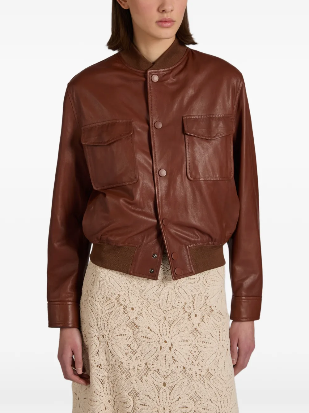  Montedoro Leather Bomber Jacket - Brown 