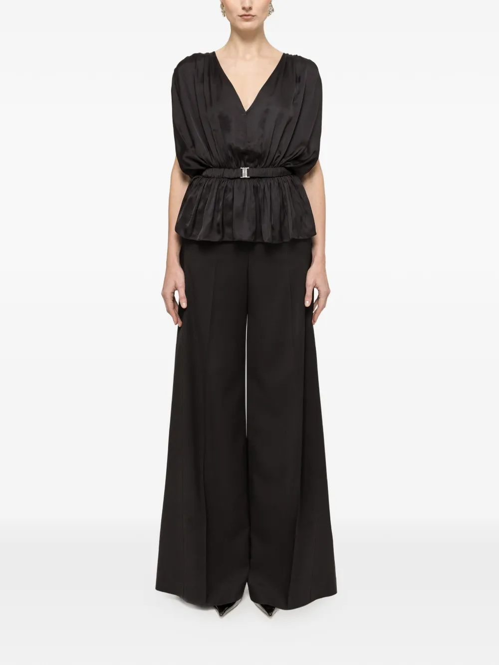  Nissa Belted V-neck Top - Black 