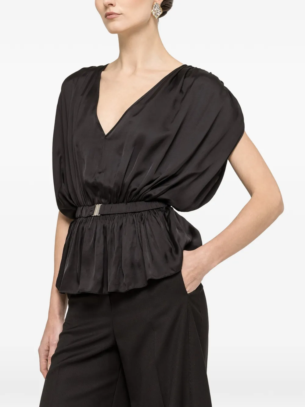 NISSA belted V-neck top - Nero