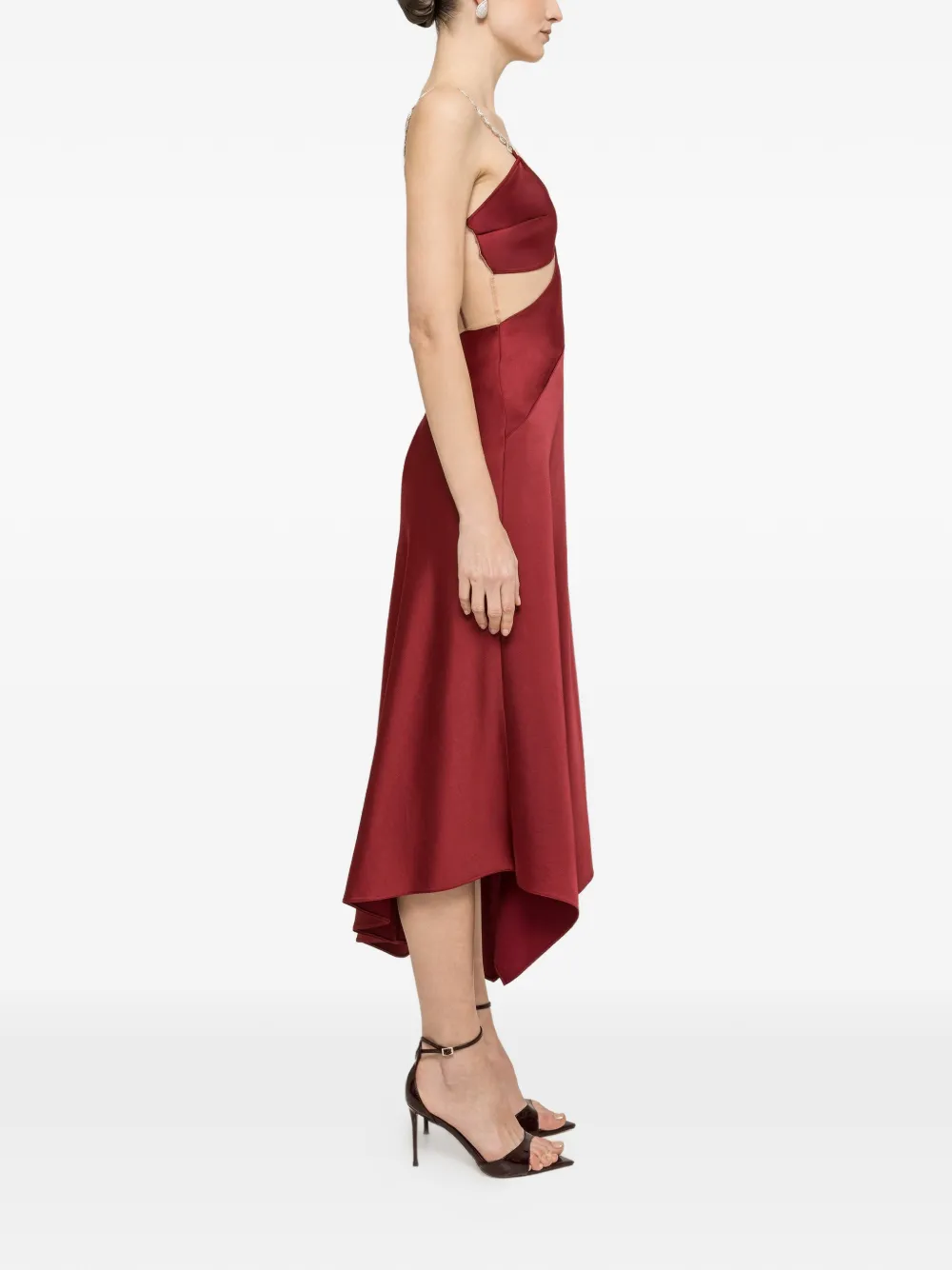 NISSA Midi-jurk met kristallen en bandjes Rood