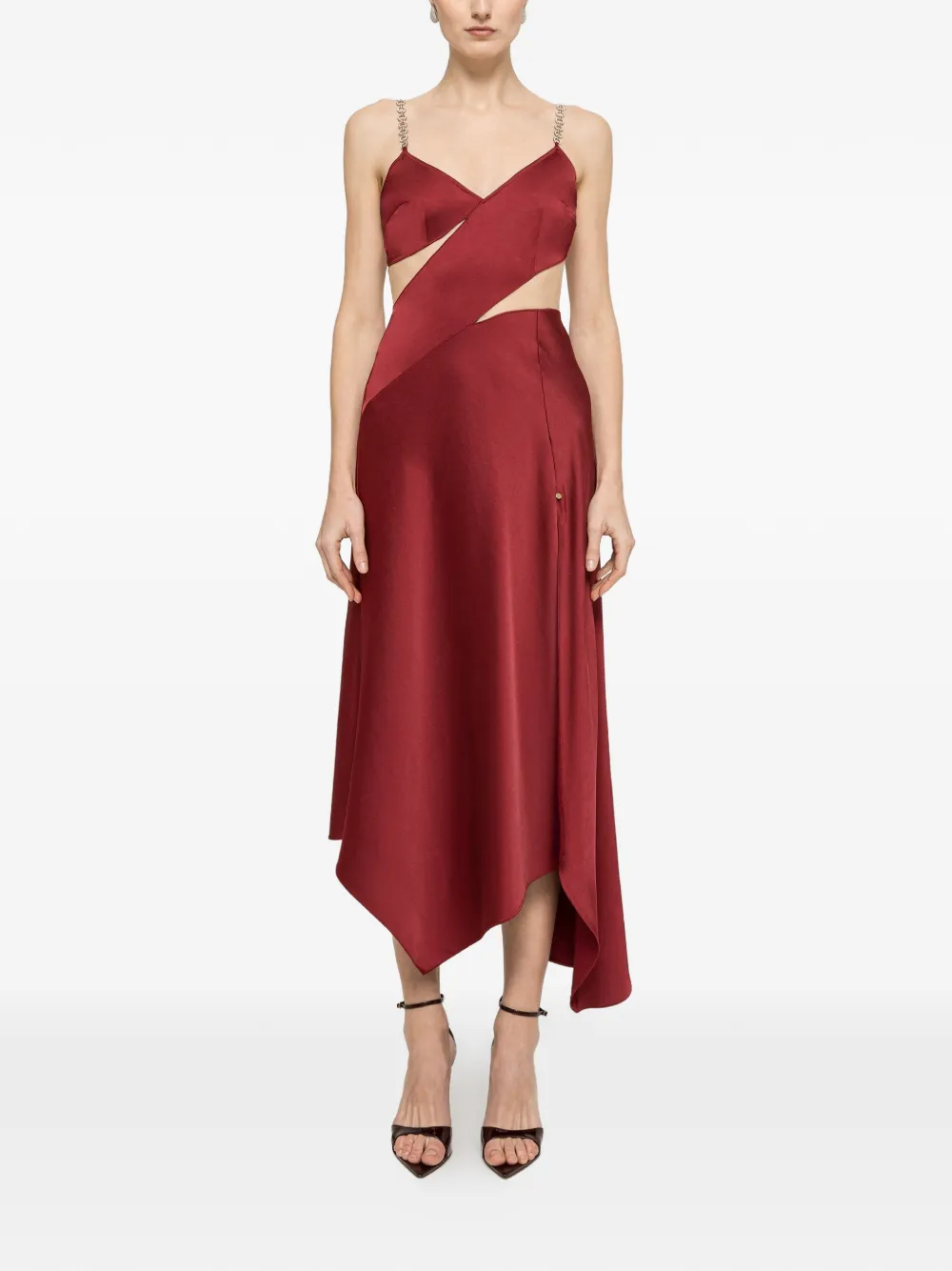 NISSA Midi-jurk met kristallen en bandjes Rood