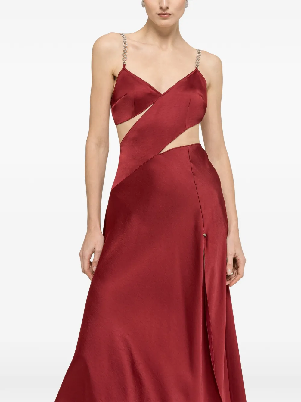 NISSA crystal-strap midi dress - Red