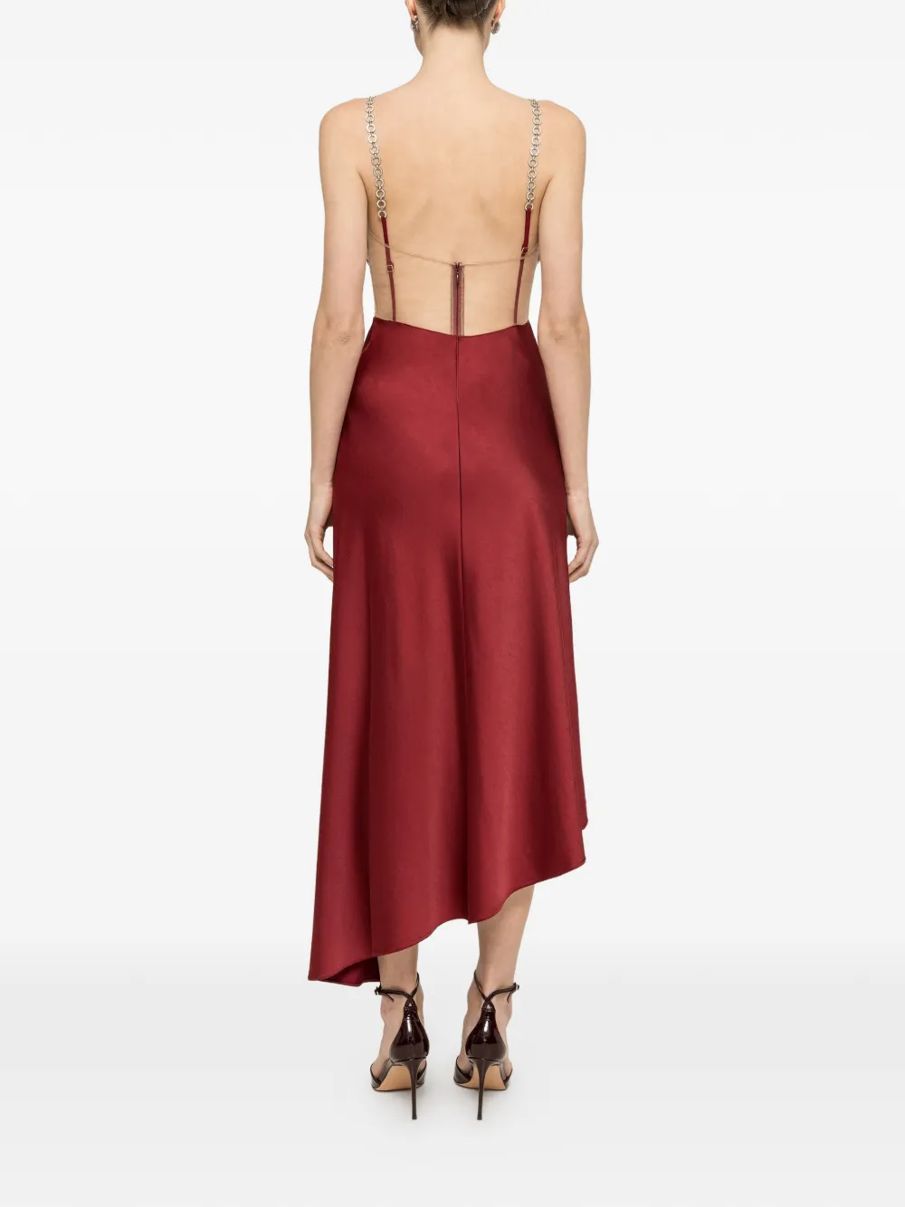 NISSA Midi-jurk met kristallen en bandjes Rood