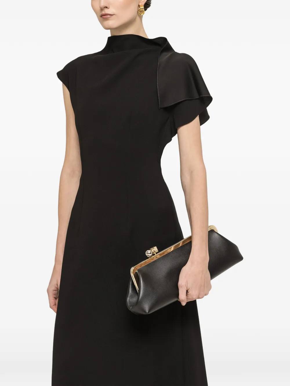 NISSA a-line crepe midi dress - Black