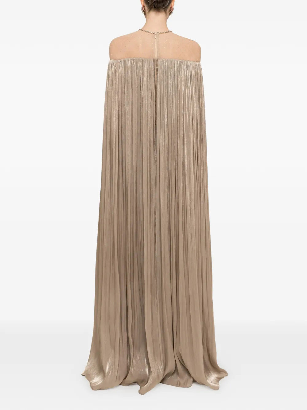NISSA Chiffon maxi-jurk met cape Beige