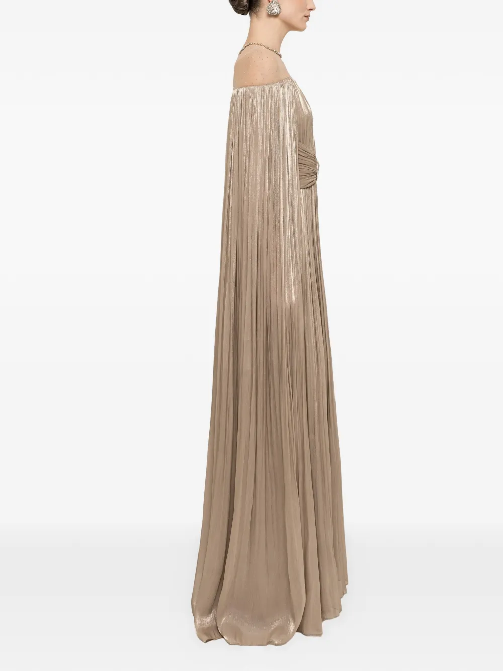 NISSA Chiffon maxi-jurk met cape Beige