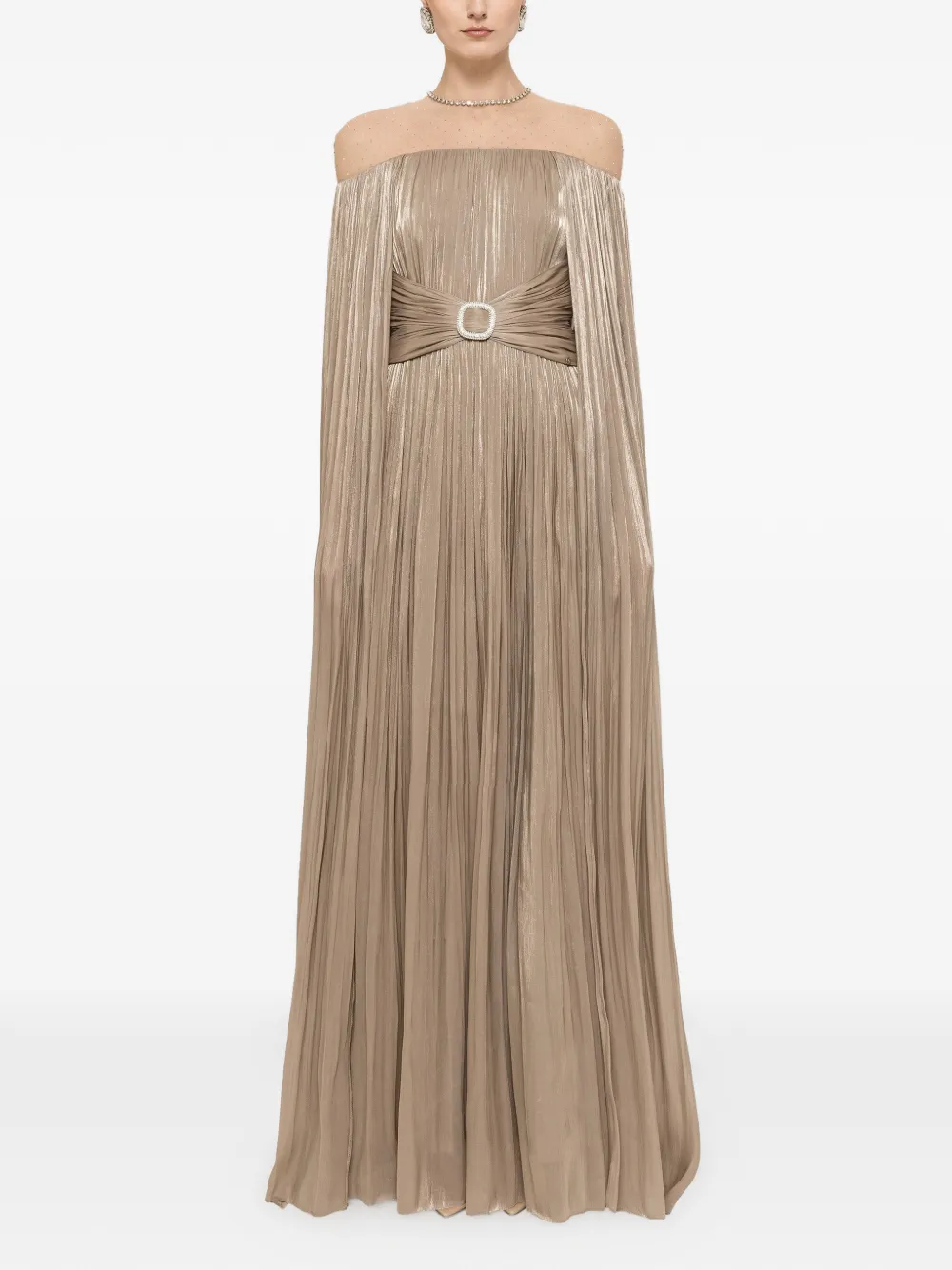 NISSA Chiffon maxi-jurk met cape Beige
