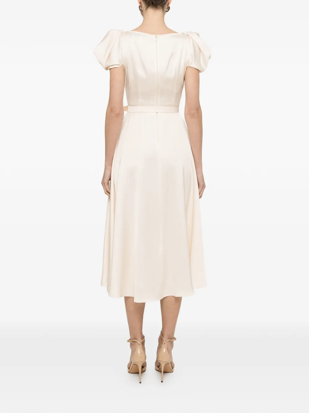 NISSA Viscose midi-jurk met ceintuur Beige