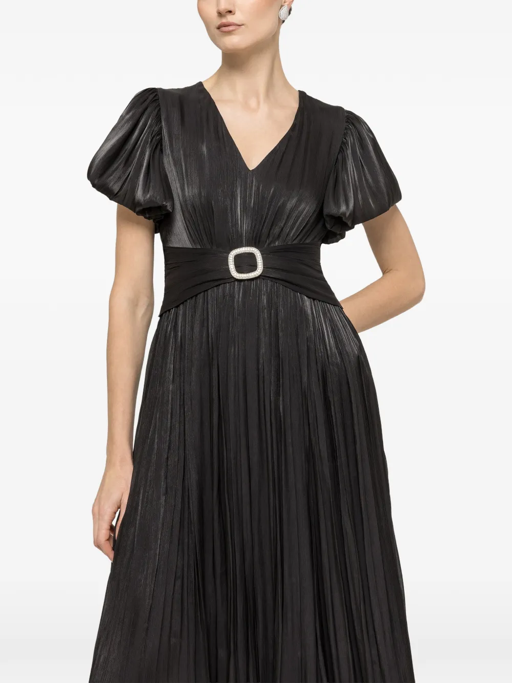 NISSA crystal detail midi dress - Nero