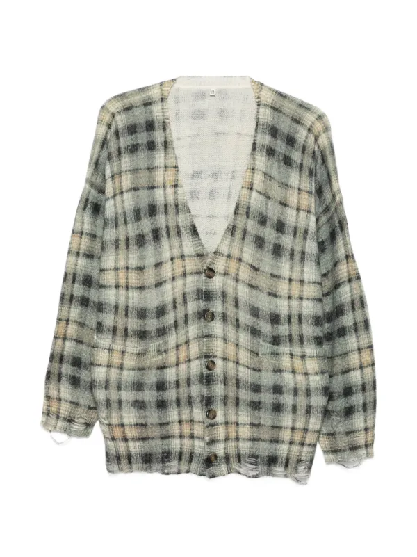 R13 Printed Oversized Cardigan Grey Black Plaid