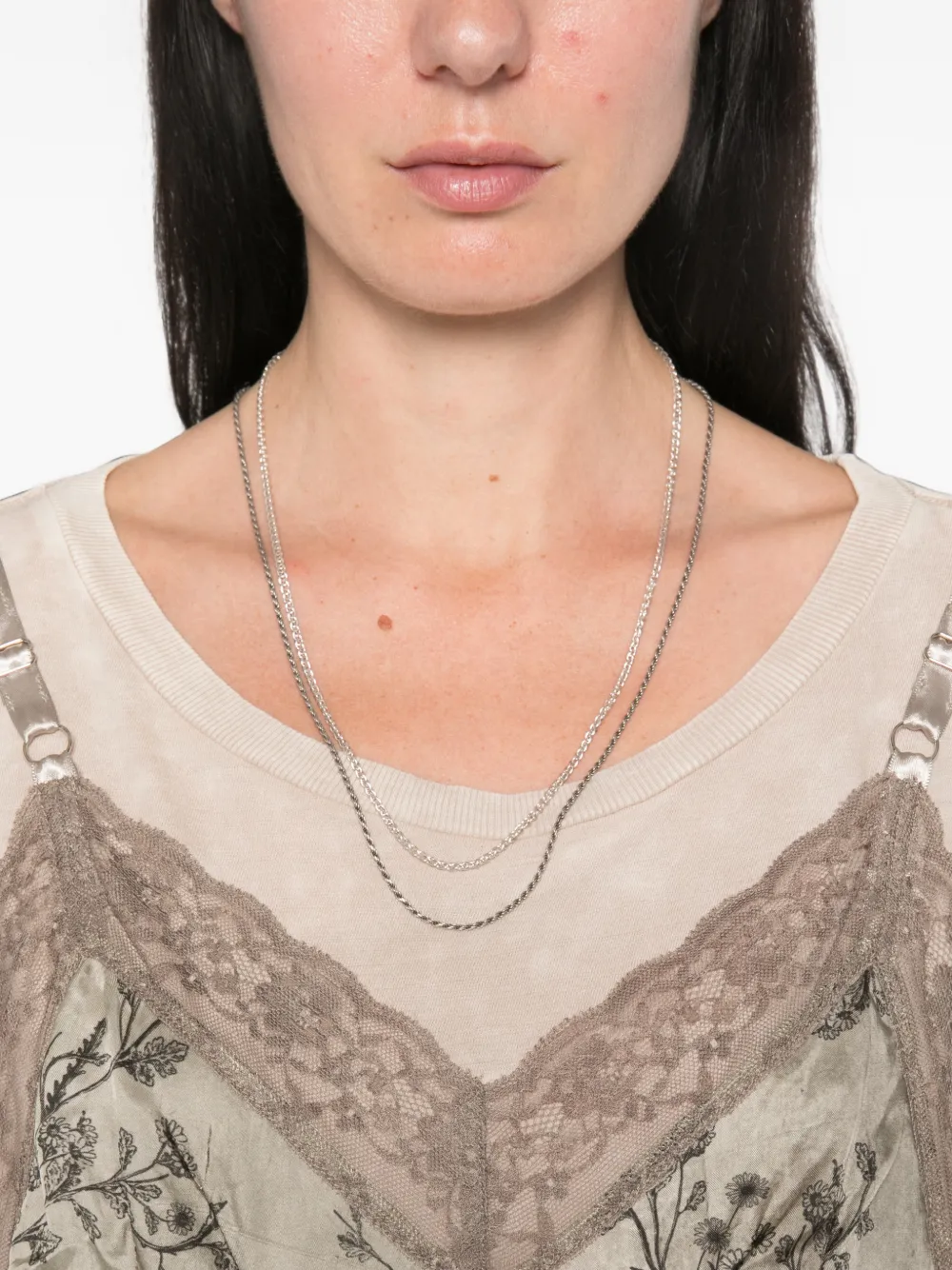 R13 Gelaagde midi-jurk met bloemenprint Beige