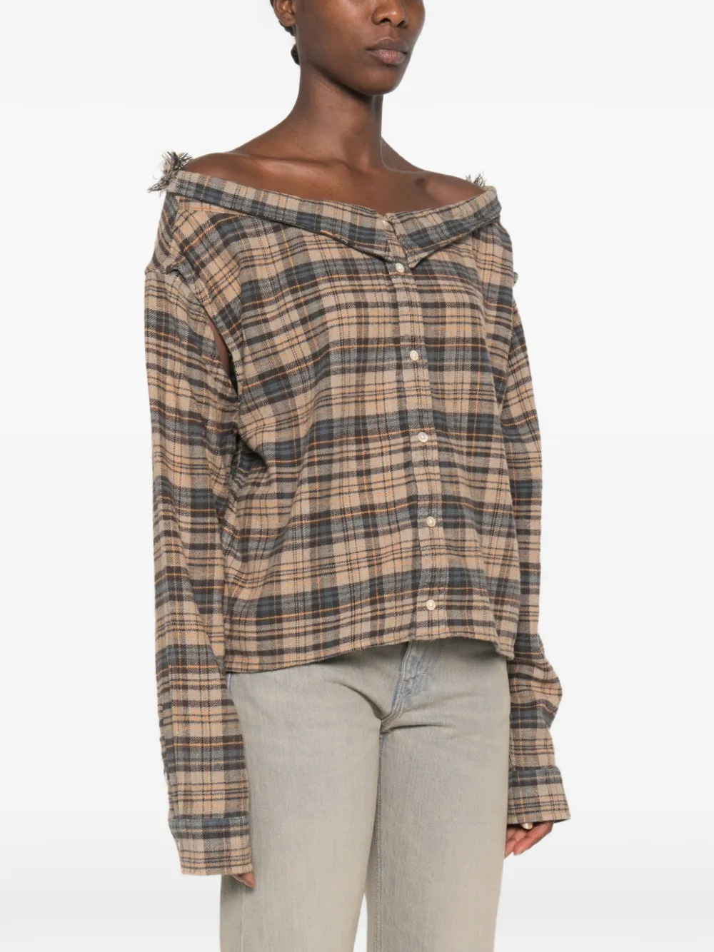 R13 Geruit blouse met strik Beige