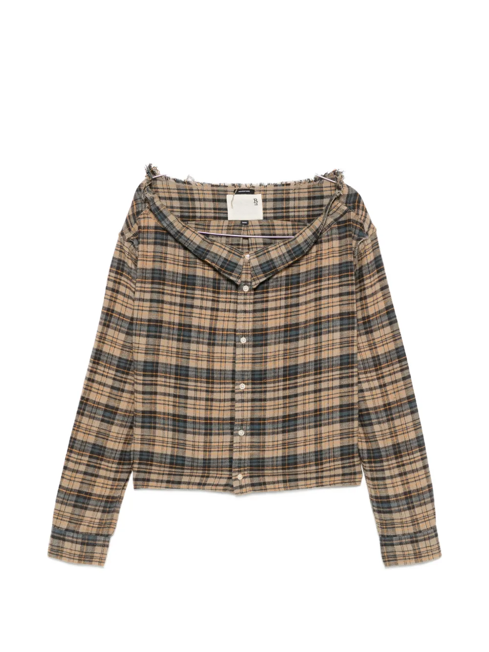 R13 plaid off-the-shoulder shirt - Nude