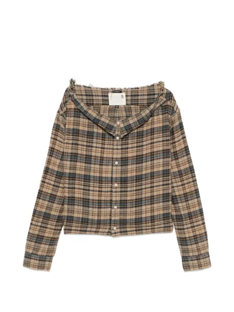 R13 camisa a cuadros con hombros descubiertos