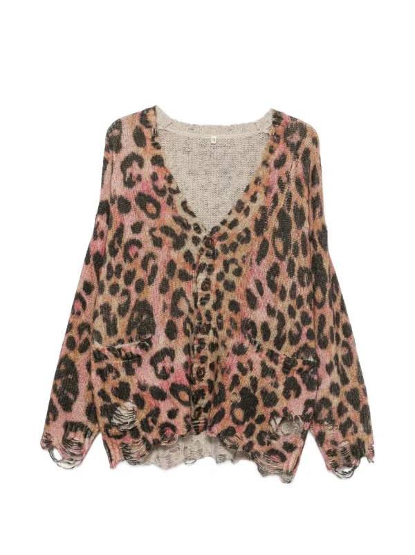 R13 Printed Oversized Cardigan Light Brown Pink Leopard in Neutrals
