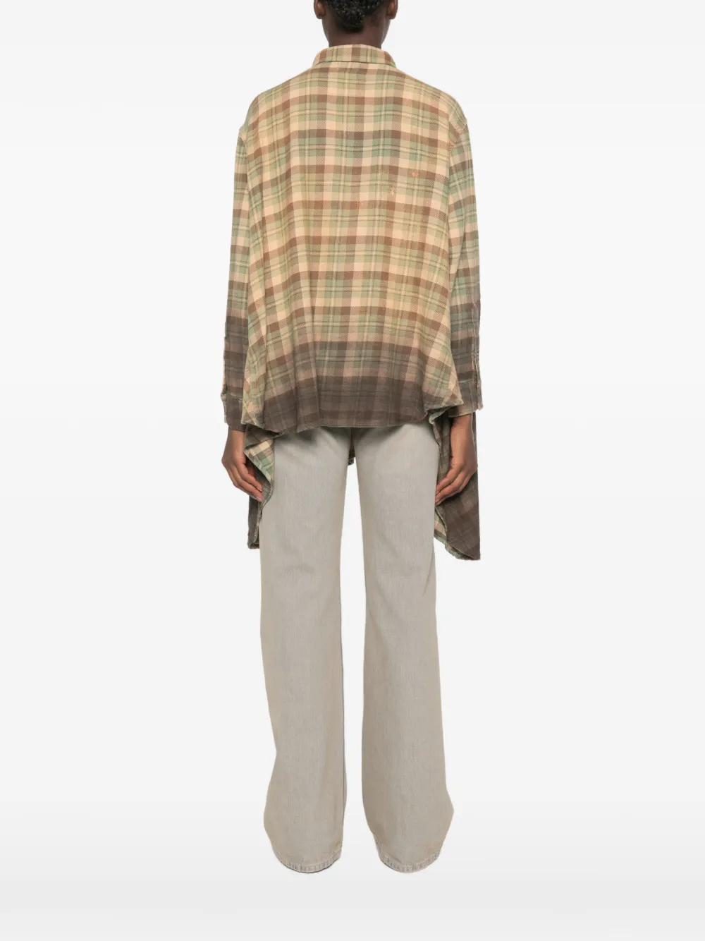 R13 Gedrapeerde blouse met kaki tot bruin geruit ombré-effect Beige