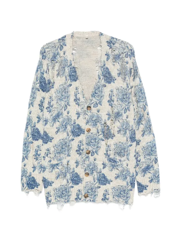 R13 Printed Cardigan Blue Floral in Neutrals